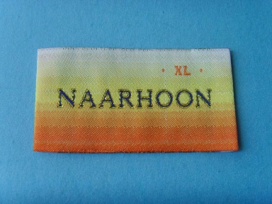 Gold metallic woven label in rainbow colour